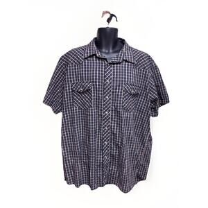 Wrangler Western Shirt Size 2XT Mens Plaid Short Sleeve Pearl Snap Vintage